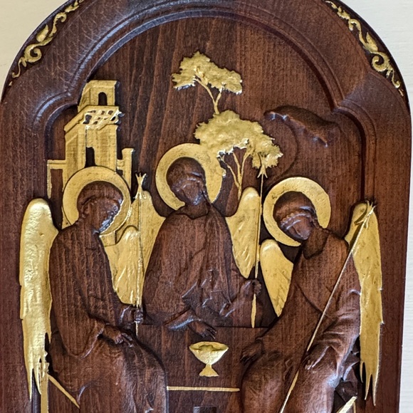 Wooden Religious Icon with Gold Accents - Picture 3 of 6